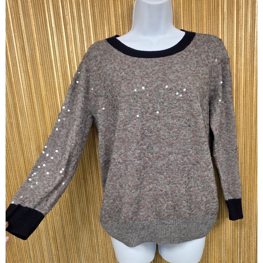 J.Crew Gray Sequin Merino Wool Blend Sweater Womens Medium 06035 Holiday Sparkle